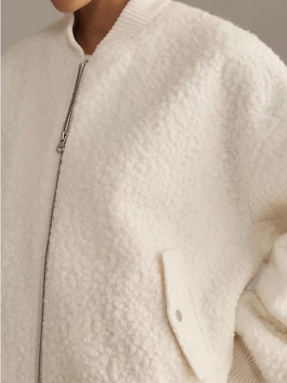 Anthropologie Womens Large Sherpa Jacket Cream Teddy Fleece Cropped Zip Coat - Picture 3 of 14